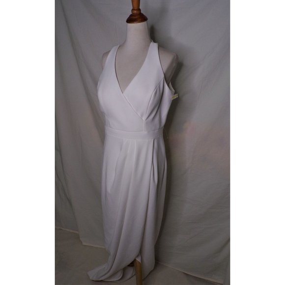 🆕 XSCAPE Tulip Hem Sleeveless Crepe Gown Dress Ivory 2 - Picture 6 of 11